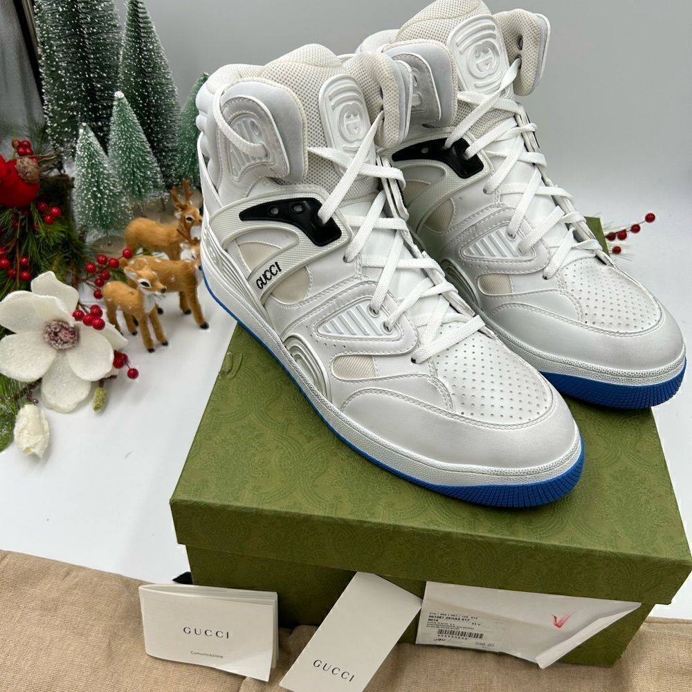 Men’s Gucci basket GG Supreme high top sneakers size 11.5 made in Italy - Picture 2 of 11